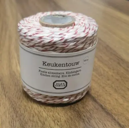 [688047R.D&K] Kitchen string 100m, red & white striped